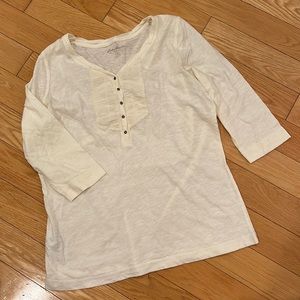 Eddie Bauer Cream Textured & Buttoned Neckline 1/4 Sleeve Cotton Top Size XL